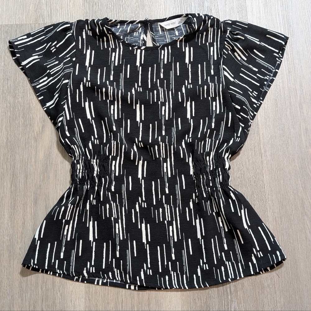 Nine West Black and White Patterned Blouse - XS - Preloved